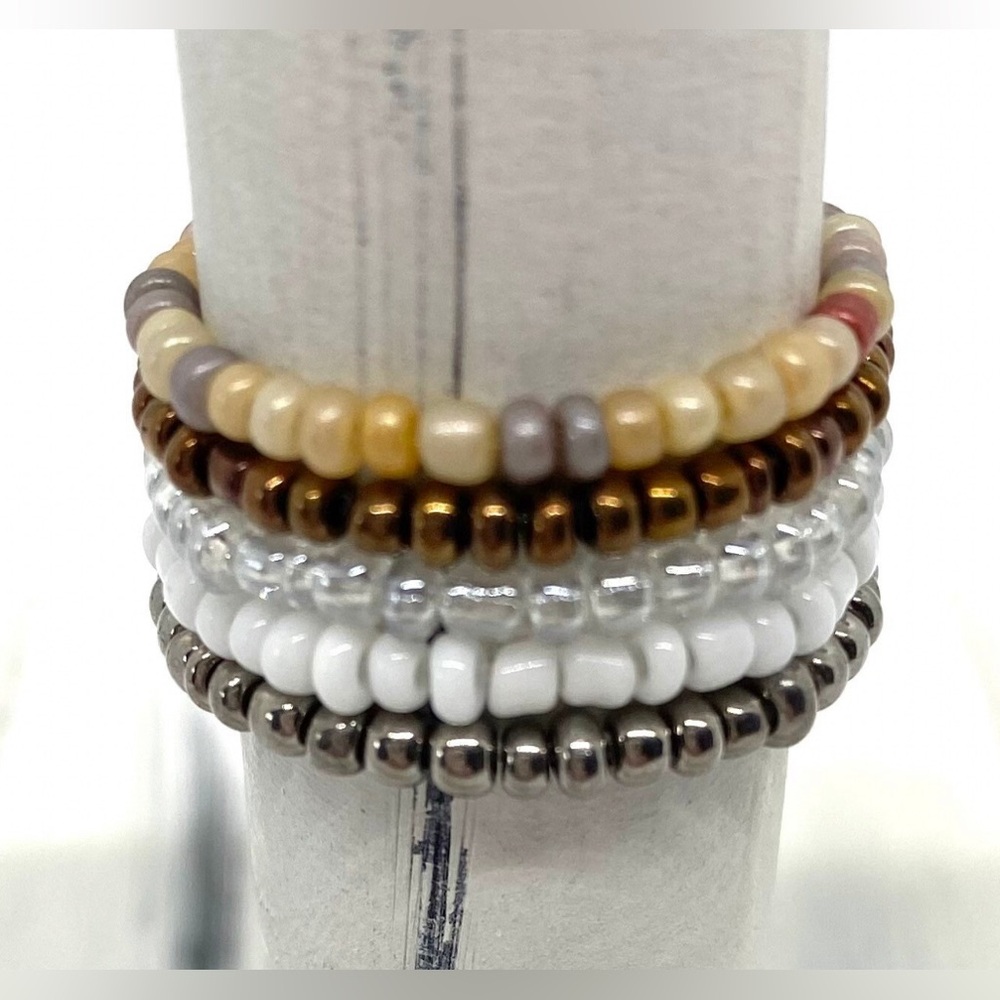 Gold Beaded 5 Piece Ring Set Boho Y2K Coastal Cowgirl Grandmillenial Preppy